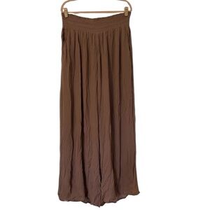 Sundance Smocked Waist Flowy Wide Leg Pants Womens Brown
